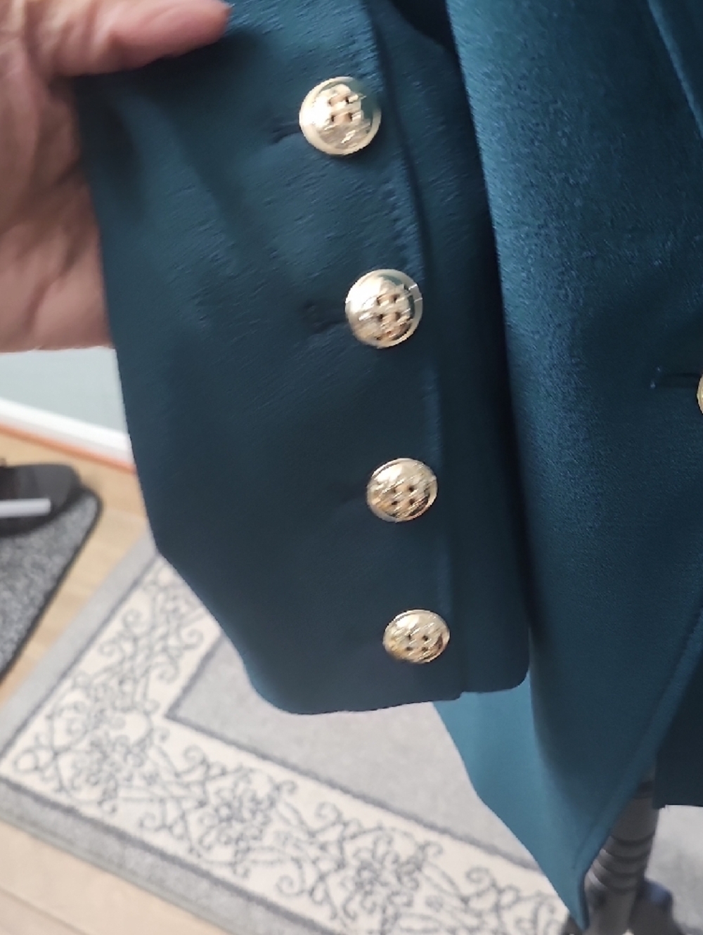 Tahari Dark Green Single-Button Blazer with Gold Buttons - Picture 4 of 5